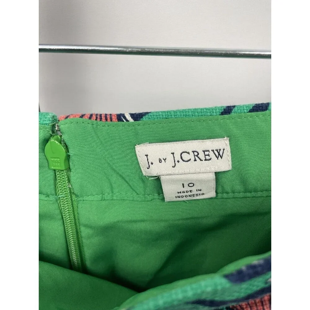 J by J Crew Green Poppy Floral Basketweave Cotton Pencil Skirt Size 10‎